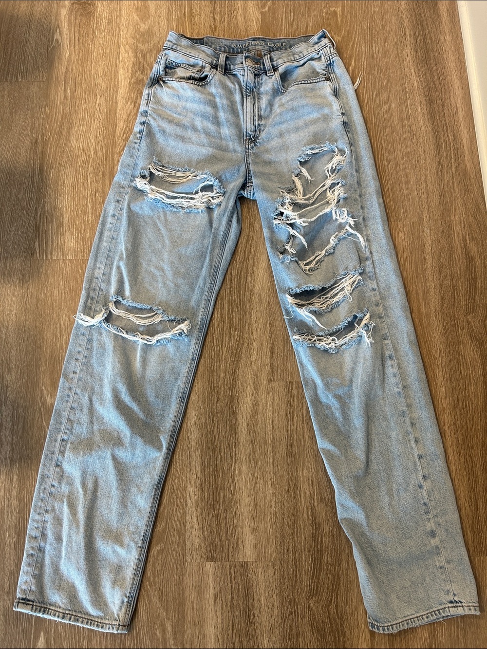 American Eagle Outfitters - Distressed Highest Rise Baggy Straight Jeans